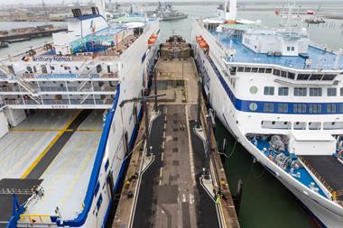 An aerial shot of Portsmouth's multi-berth, multi-user, multi-frequency shore power installation