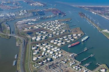 An overhead shot of the Port of Rotterdam