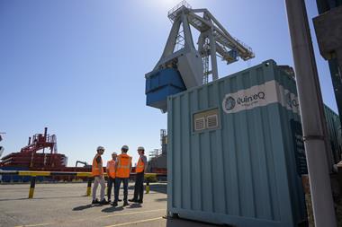 A picture of QuinteQ’s containerised flywheel system at Rhenus Logistics’ terminal at PoR, 2024