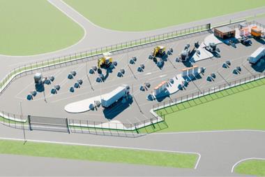 The image shows a render of the 5,000 m² charging hub which will be located near the RWG Terminal