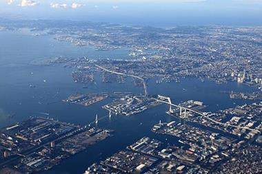 The picture shows an airborne image of Yokohama City