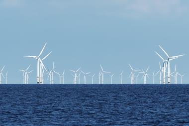 The image shows a generic file photo of an offshore windfarm