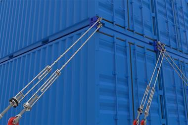 Balanced lashing system on a blue container