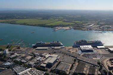 The image shows the Marchwood area, including Marchwood Industrial Park and ABP Solent Gateway from the perspective of Southampton
