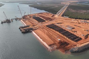 The image shows the latest progress at Pilbara Ports Lumsden Point development in the Port of Port Hedland