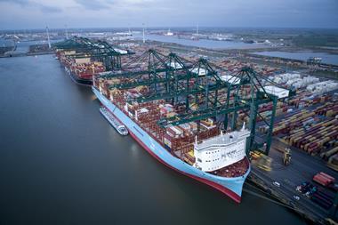 The image shows Maersk methanol bunkering at the port in April 2024