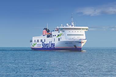 The image shows Stena Flavia operating on the Travemünde-Liepaja route