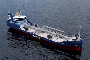 A render of the new Seafuels bunkering vessel