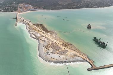 Aerial image of dredging works at Senegal's Port of Ndayane