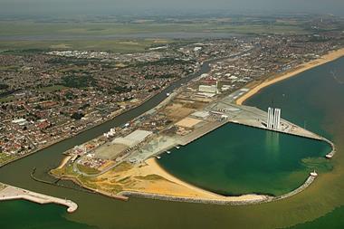 A aerial shot of Great Yarmouth Harbour