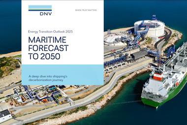 The image shows the front cover of the DNV’s latest Maritime Forecast to 2050