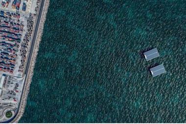 A photo a floating photovoltaic plant