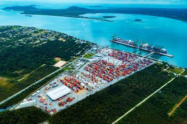 aerial shot of porto itapoá in Brazil