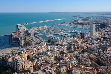 An overhead shot of the harbour at the Port of Alicante