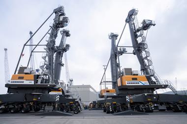 Liebherr's LHM 420 and LHM 550 are pictured on the quayside