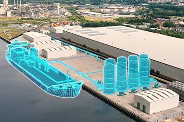 CGI impression of CCS transport and storage infrastructure in a port