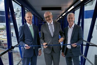 (l-r) Julian Walker, CCO and regional director at ABP; Christophe Mathieu, CEO of Brittany Ferries and Councillor Mark Lowry, Cabinet Member for Finance at Plymouth City Council