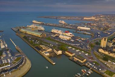 The image is an overall shot of Cherbourg Port