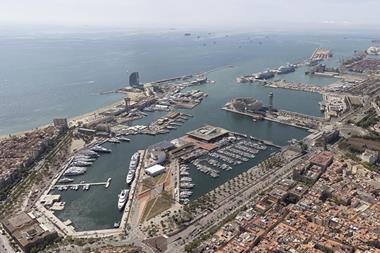 An aerial shot of the Port of Barcelona