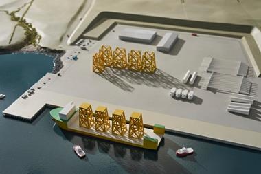 The image shows a render of what the completed Scapa Deep Water Quay could look like