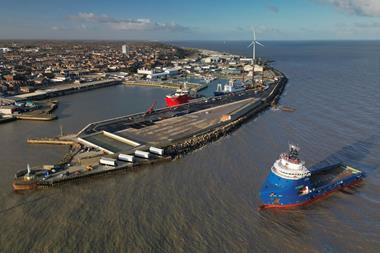 The image shows an overhead image of the Port of Lowestoft