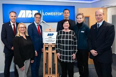 The image shows ABP officials unveiling the Lowestoft Eastern Energy Facility (LEEF) official plaque