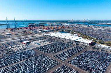 Aerial image of JAXPORT's new automotive processing centre