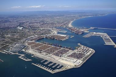 An aerial shot of the Valenciaport