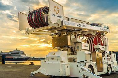 The image shows a Stemmann-Tecknik (Wabtech) shore power system at Kiel