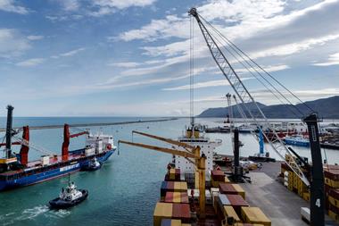 The image shows a wide angle shot of Port Nelson in New Zealand