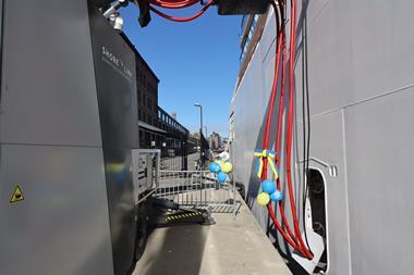 The image shows Viking Jupiter connecting to the new OPS facility on the quayside
