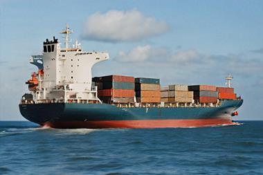 AI generated image of a container ship at sea