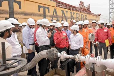 A shot of the participants involved in the methanol bunkering trial at Kandla Port
