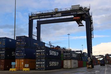 RTG crane with containers below