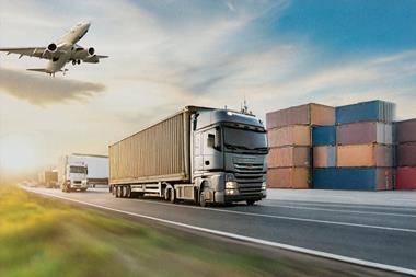 Truck, containers and aeroplane to signify the movement of freight