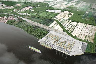 Aerial image of a new container terminal at the Port of Montreal