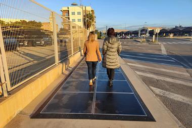 The solar panels on the pavement at Valencia Port