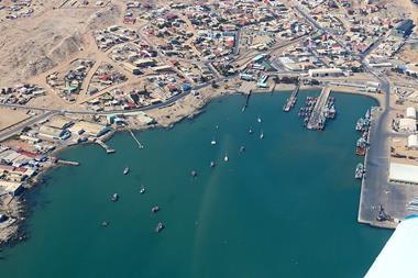 The image shows an aerial shot of Port of Lüderitz