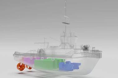 A render of the new tug showing its electric battery system