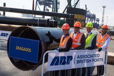 (l-r) Keir Mather, Maritime Minister; Andrew Dawes, regional director (ABP); Carl-Johan Hellner, COO (Stena Line Ports & Terminals) and Dean Lee, commercial lead (Dragados UK & Ireland)