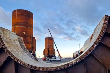 The delivery of foundations at the Port of Leith by Aventus Energy for Inch Cape Offshore