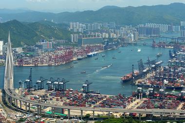 An aerial shot of the Port of Hong Kong