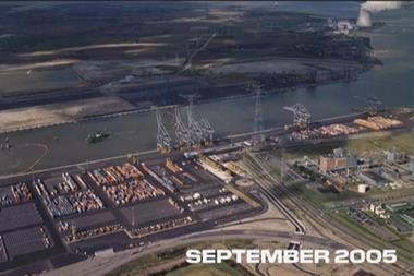 Aerial shots of the Port of Antwerp showing progress from 2005 to 2025