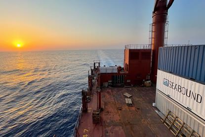 A picture of the Seabound Containers onboard the ship during Pilot 1 sea trials