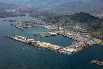 The image shows an aerial shot of Bilbao Port