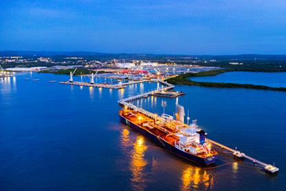 Puerto Bahía’s LNG import terminal in Cartagena Bay, Colombia by night