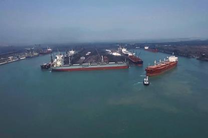 A wide angle shot of Paradip's busy port channel