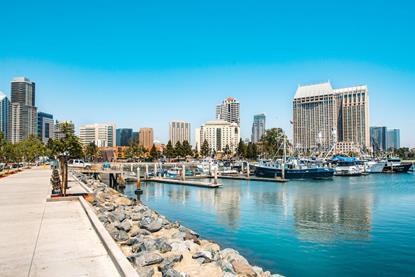 A picture of fishing vessels at Tuna Harbor at the Port of San Diego