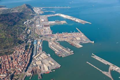 The image shows an overhead shot of Bilbao Port