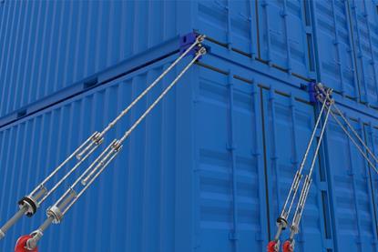 Balanced lashing system on a blue container